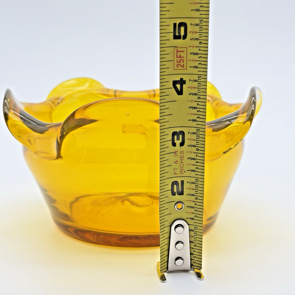 Blenko Glass Jonquil 6011 Folded Bowl Wayne Husted Design Etched Signature - Picture 8 of 8